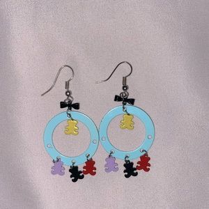 Blue Hoop Earrings w/ Teddie Bear Charms